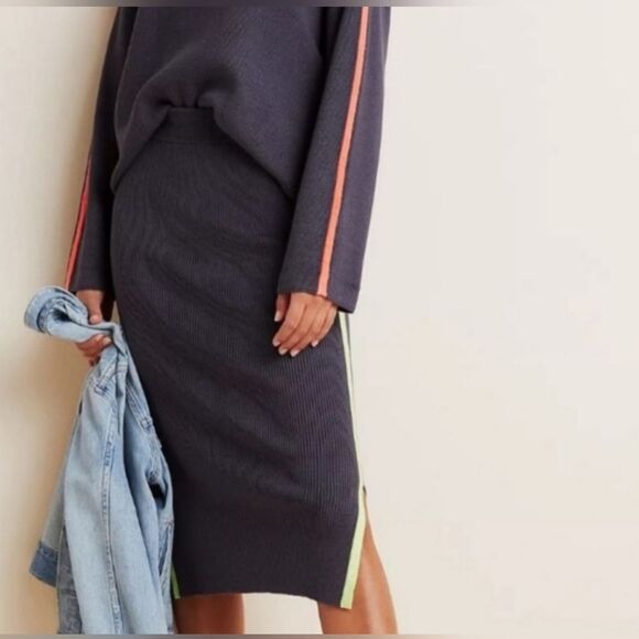Anthropologie Ribbed Knit Skirt Sporty Midi Sleek Loungewear Ribknit Gray Medium - Picture 2 of 12